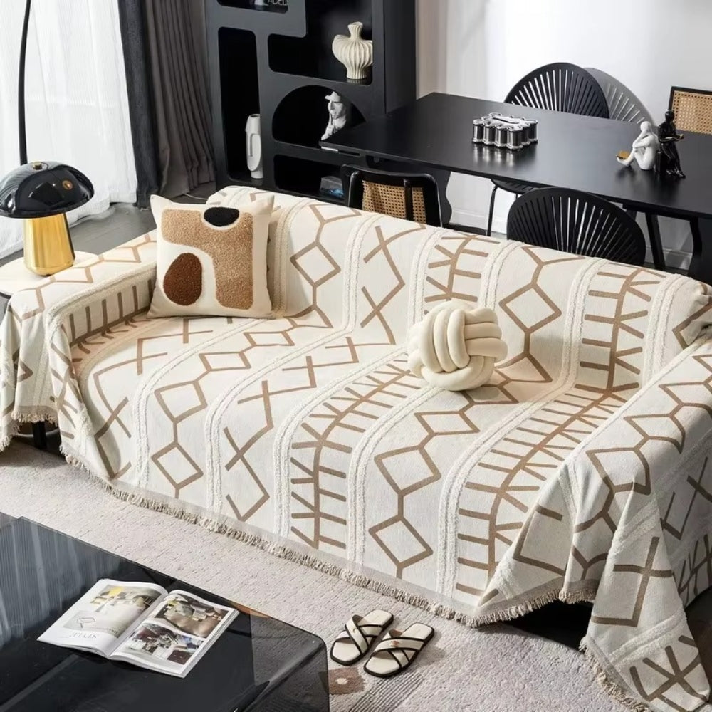 Maze Four-Season Chenille Sofa Cover Beige Lines