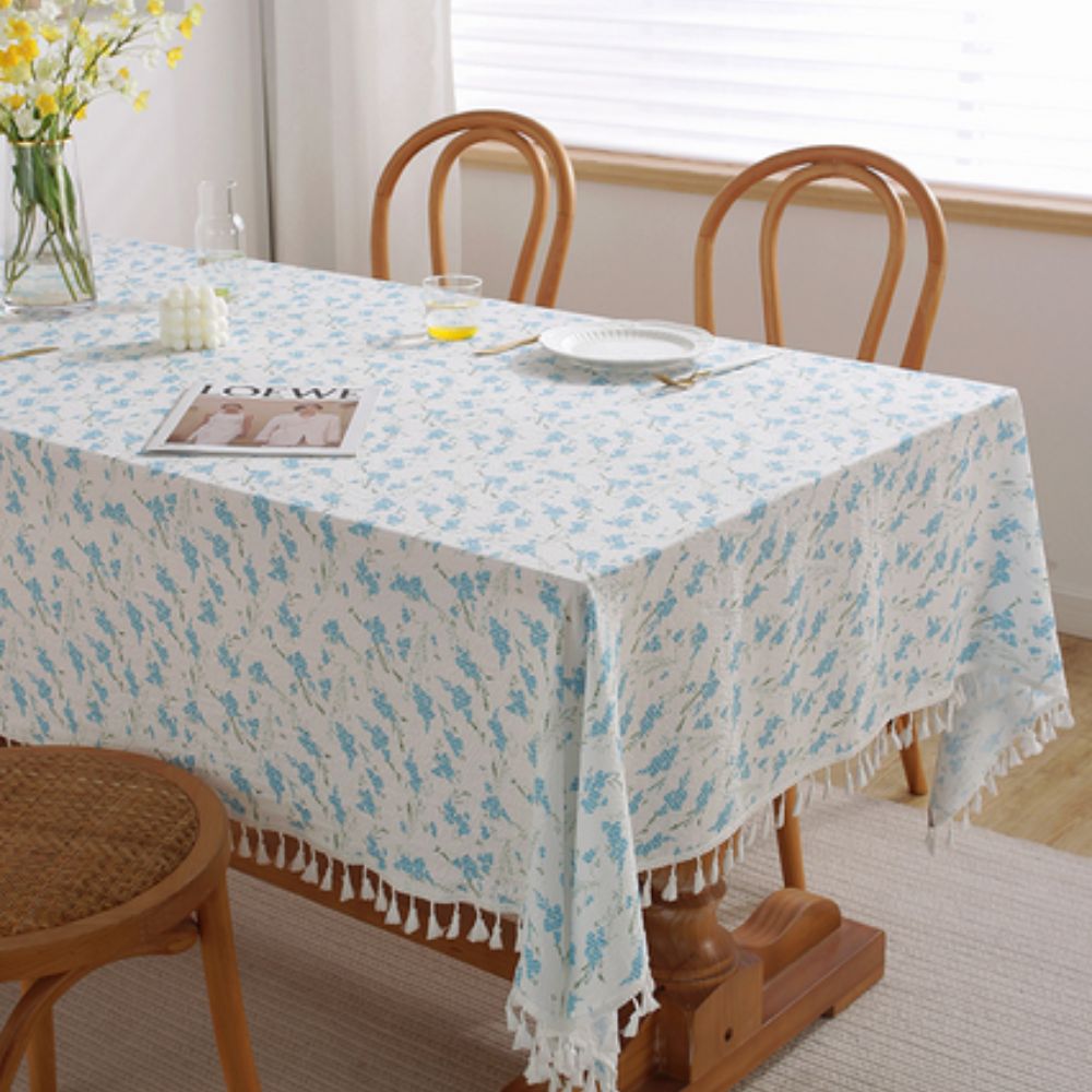 Meadow Bloom Tassel Table Cloth Ocean Breeze
