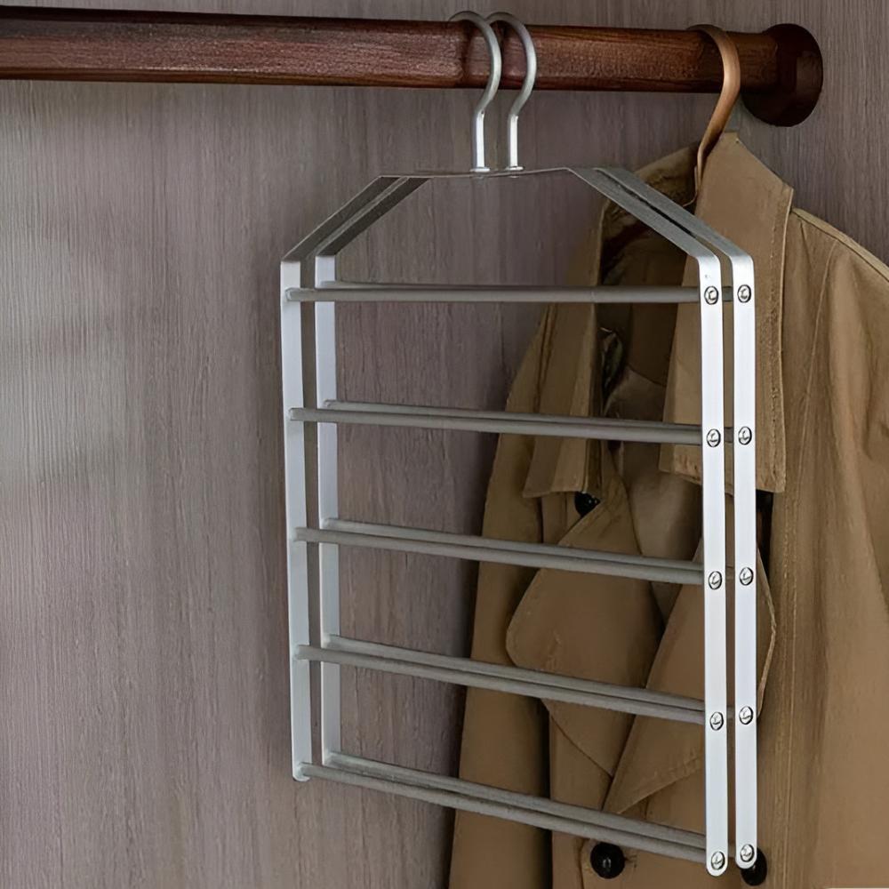 5-Layer Metal Clothes Closet Organizer Silver