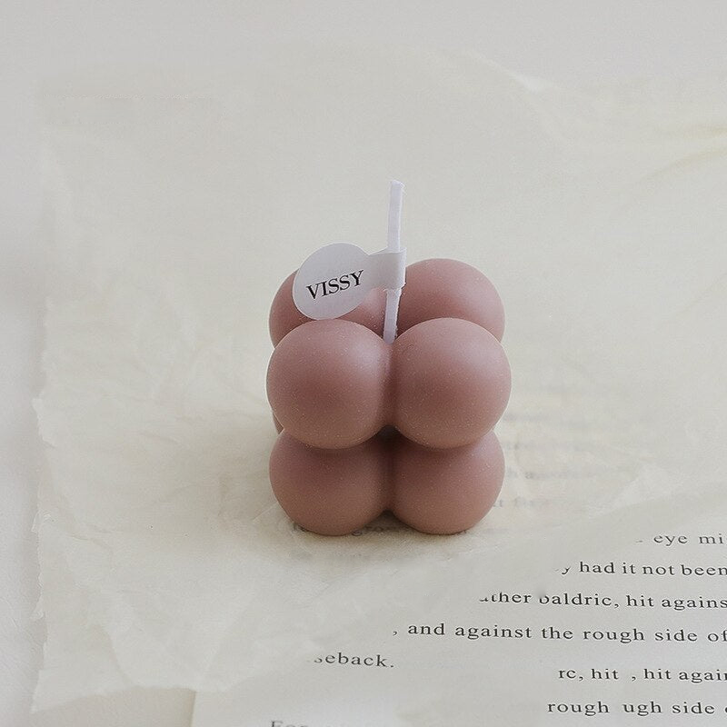 Mini Bubble Cube Decorative Candle Brown