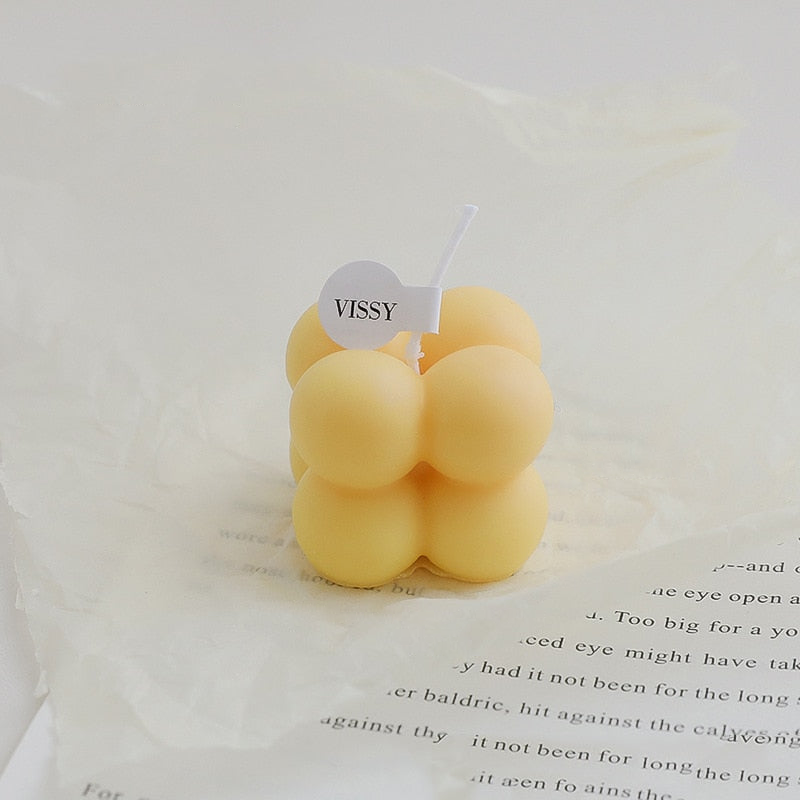 Mini Bubble Cube Decorative Candle Yellow