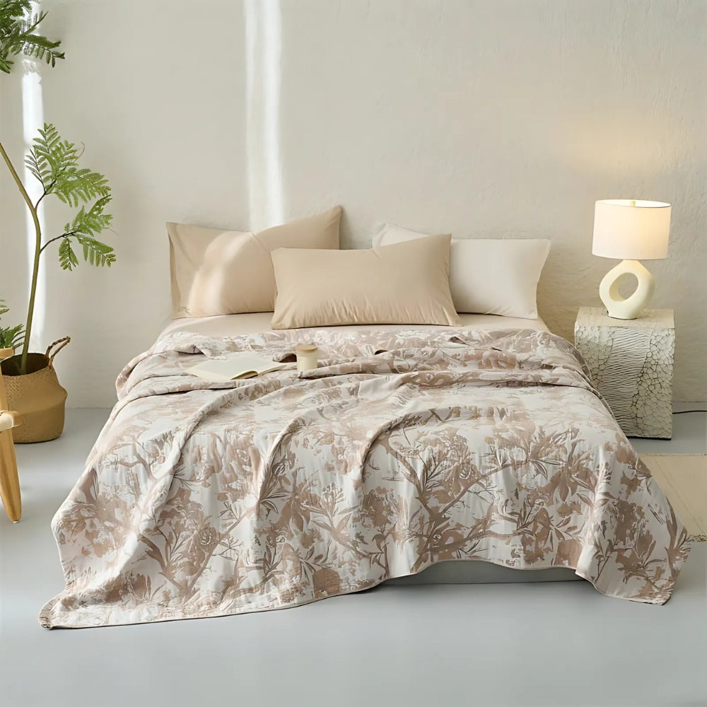 Mirel All-Season Cotton Floral Blanket Almond Branch