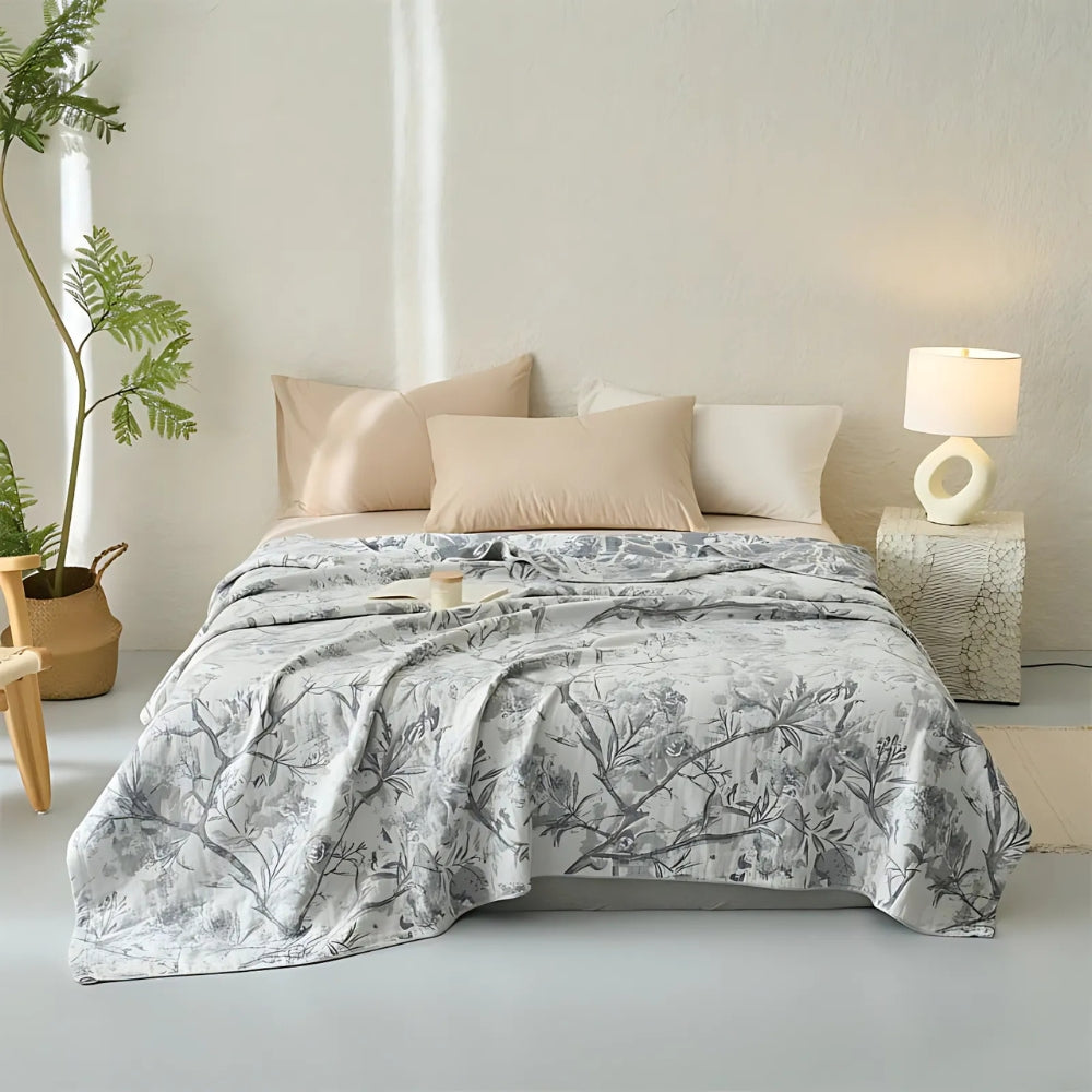 Mirel All-Season Cotton Floral Blanket Silver Twig