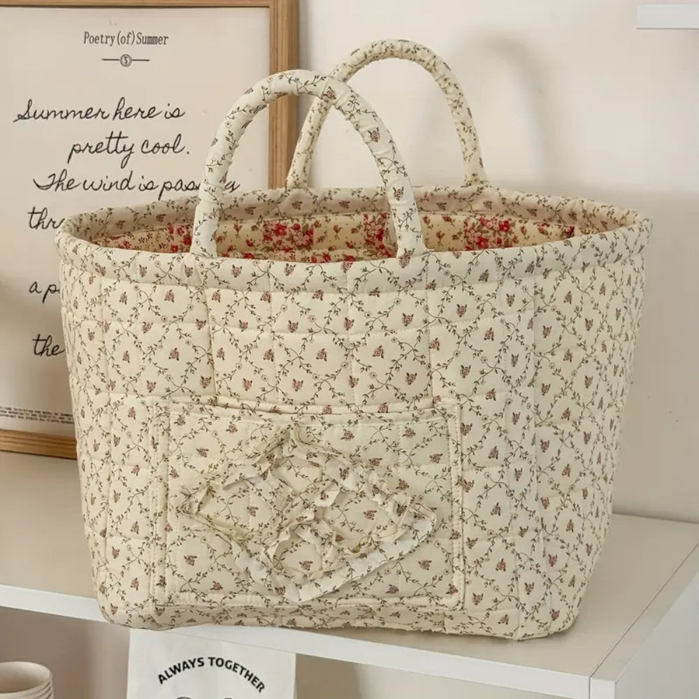 Miscellaneous Floral Quilted Storage Basket Cream Petals