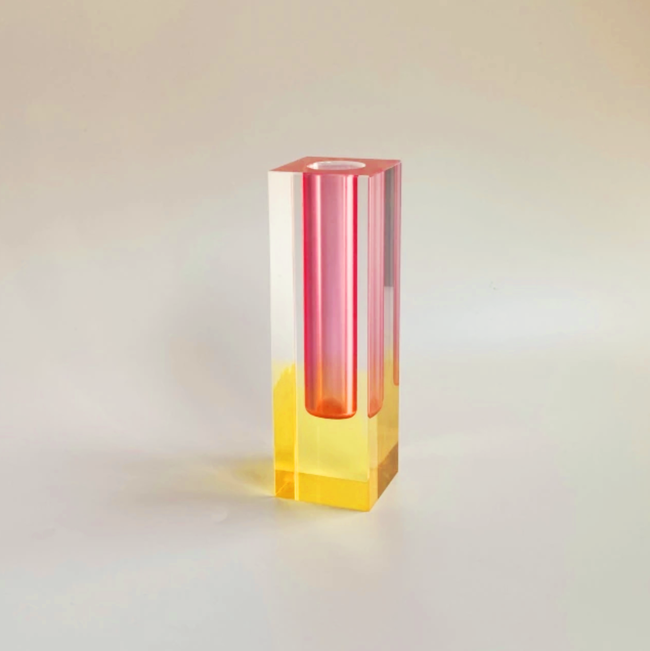Modern Prism Acrylic Vase & Desktop Organizer Pink Yellow Short