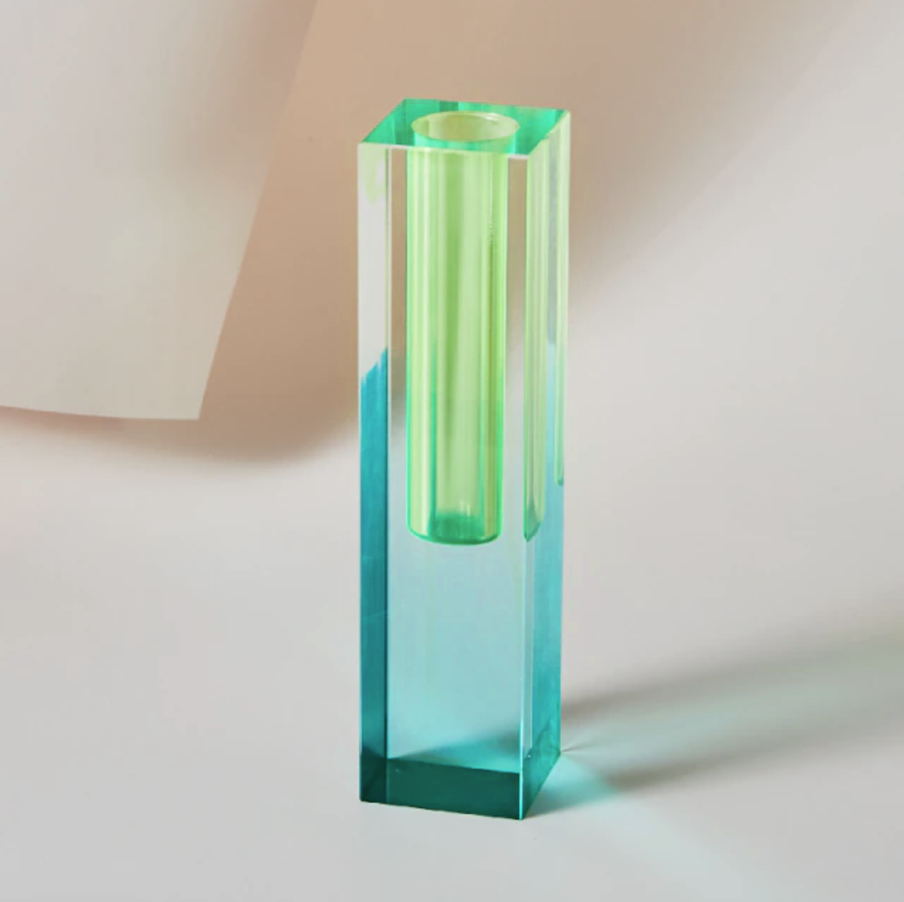 Modern Prism Acrylic Vase & Desktop Organizer Lime Aqua Tall