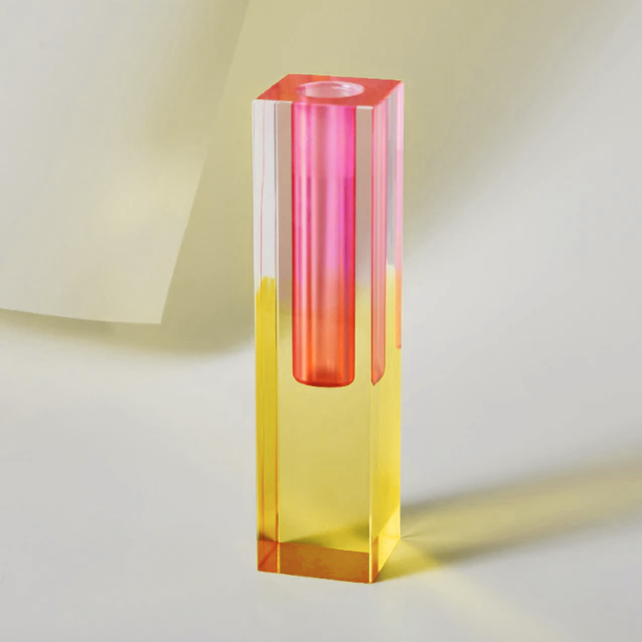 Modern Prism Acrylic Vase & Desktop Organizer Pink Yellow Tall