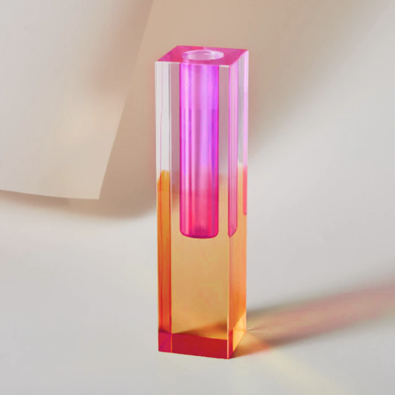 Modern Prism Acrylic Vase & Desktop Organizer Pink Orange Tall
