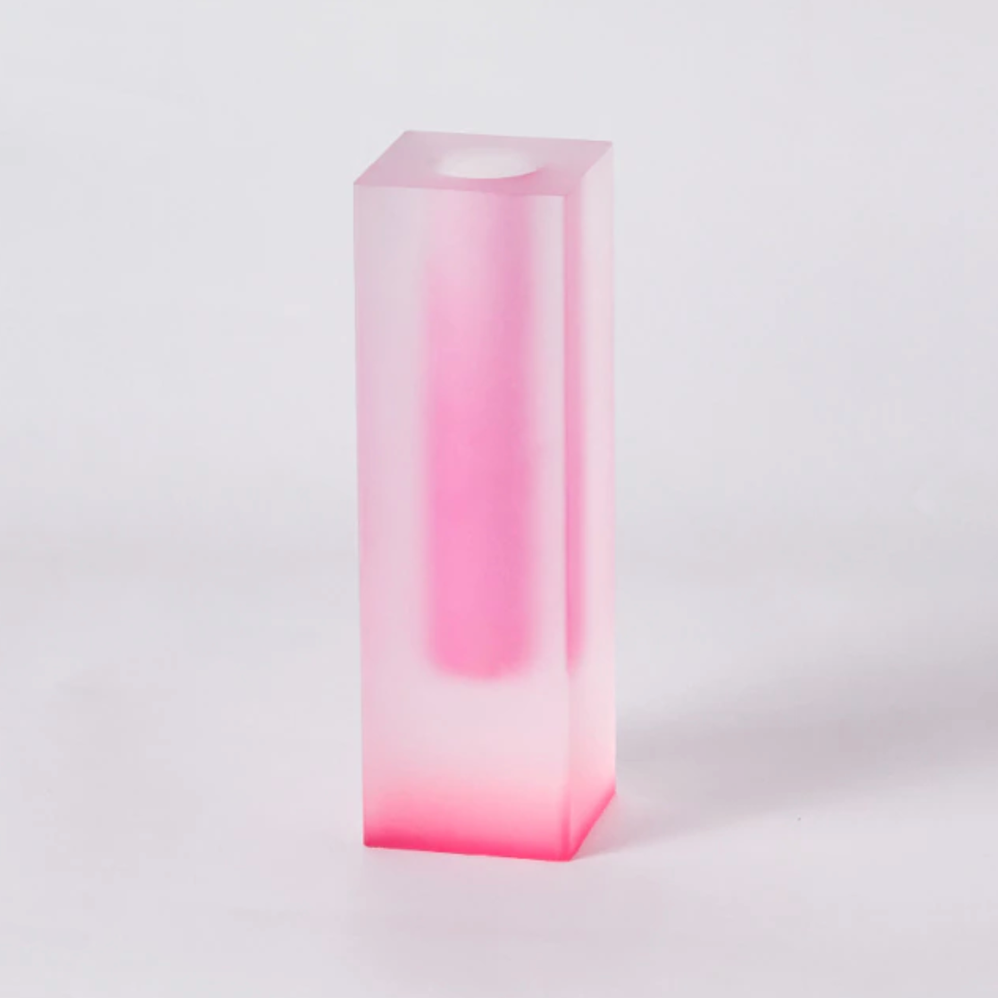 Modern Prism Acrylic Vase & Desktop Organizer Fuchsia Pink Frosted Short