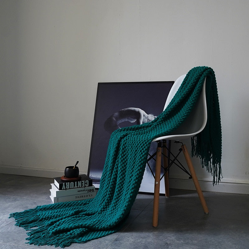 Modern Waffle Knit Throw Blanket Waffle Knit Emerald