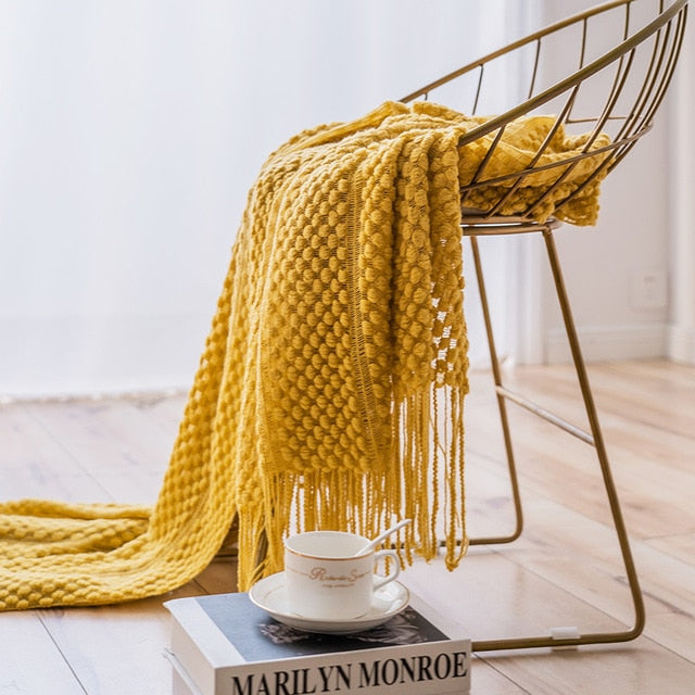 Modern Waffle Knit Throw Blanket Striped Waffle Knit Marigold
