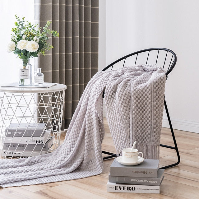 Modern Waffle Knit Throw Blanket Striped Waffle Knit French Grey