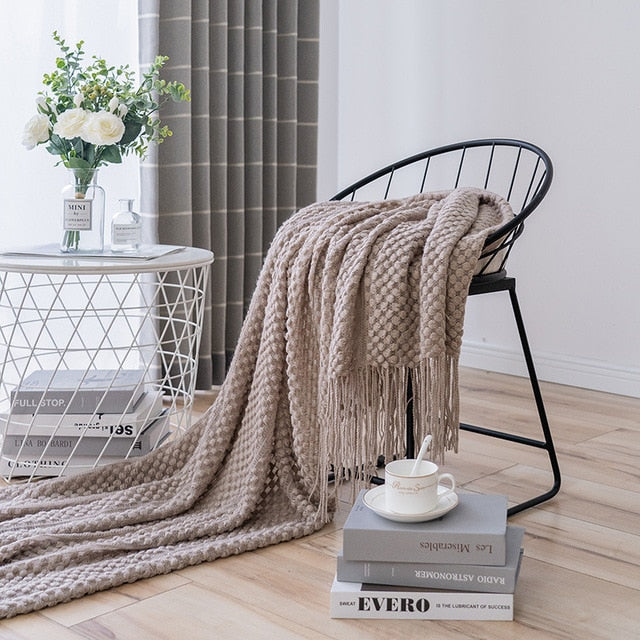 Modern Waffle Knit Throw Blanket Striped Waffle Knit Khaki