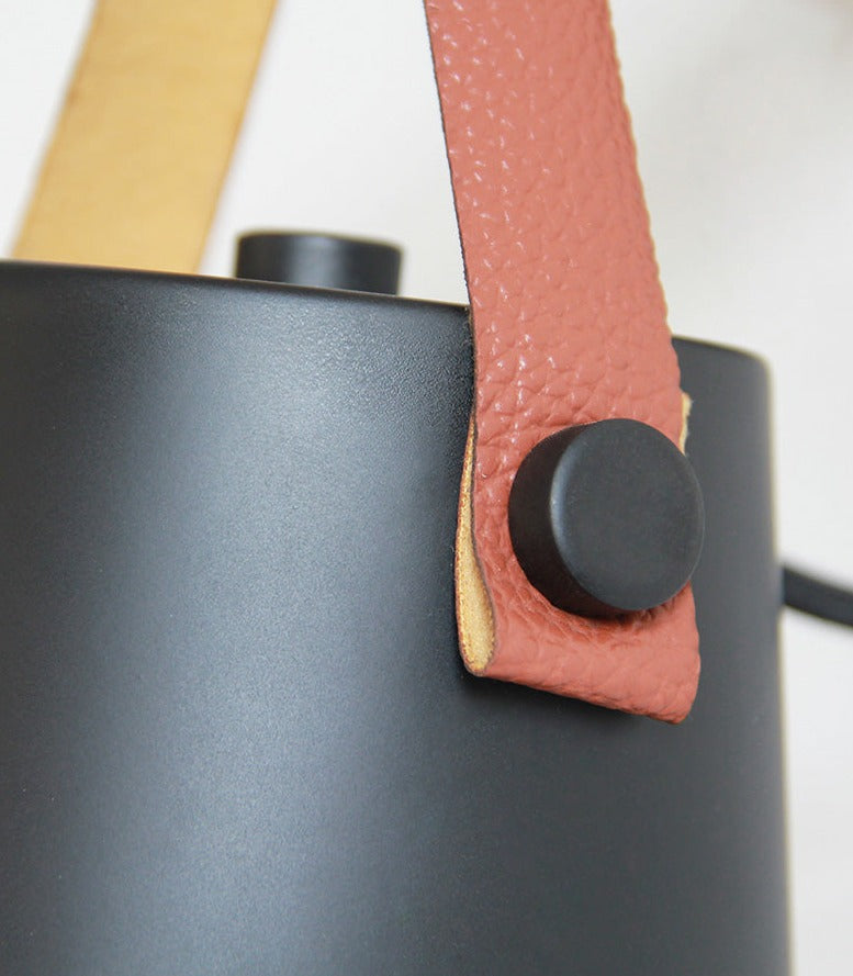 Modern Wood & Metal Wall Sconce with Faux Leather Strap