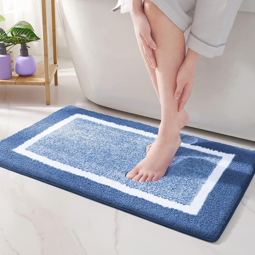 Modern Border Anti-Slip Bath Mat Navy Glow