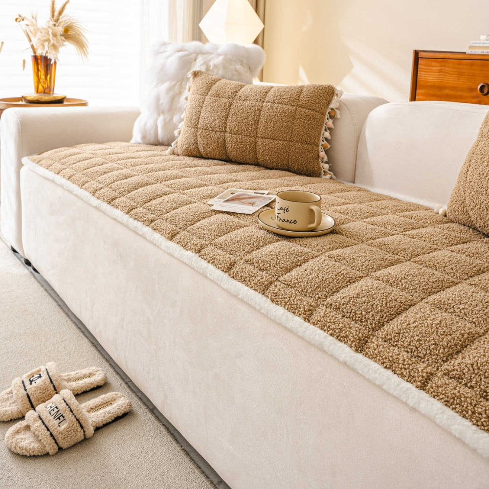 Modern Square Boucle Anti-Slip Couch Cover Warm Sand