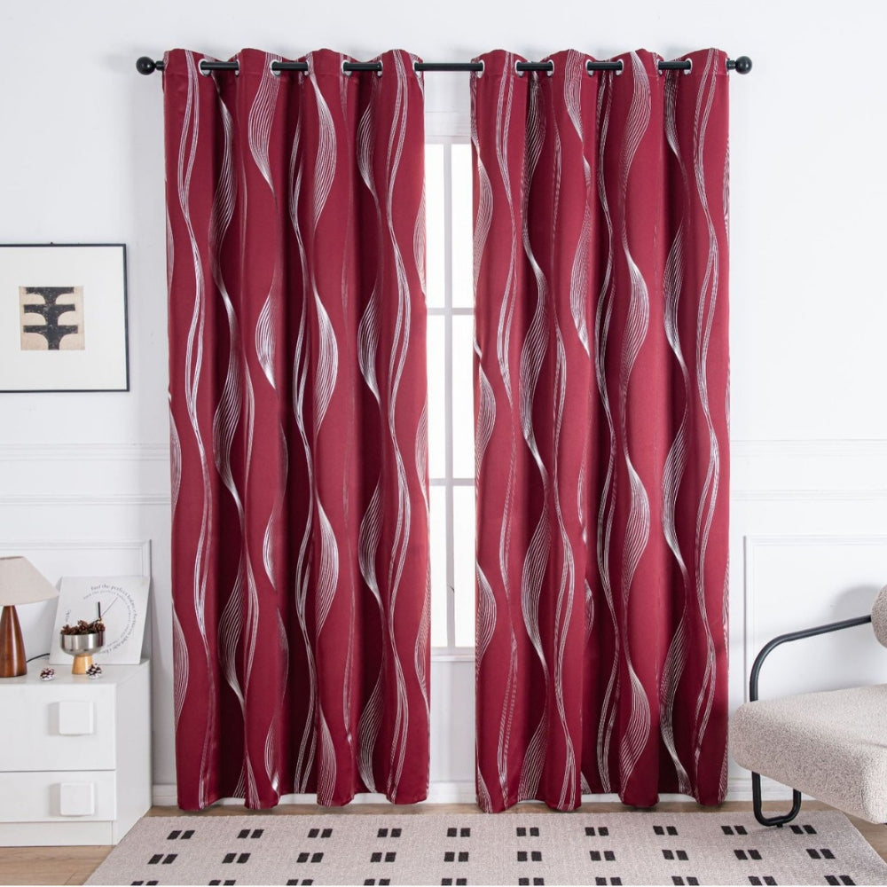Modern Wave Pattern Blackout Curtain Crimson Wave