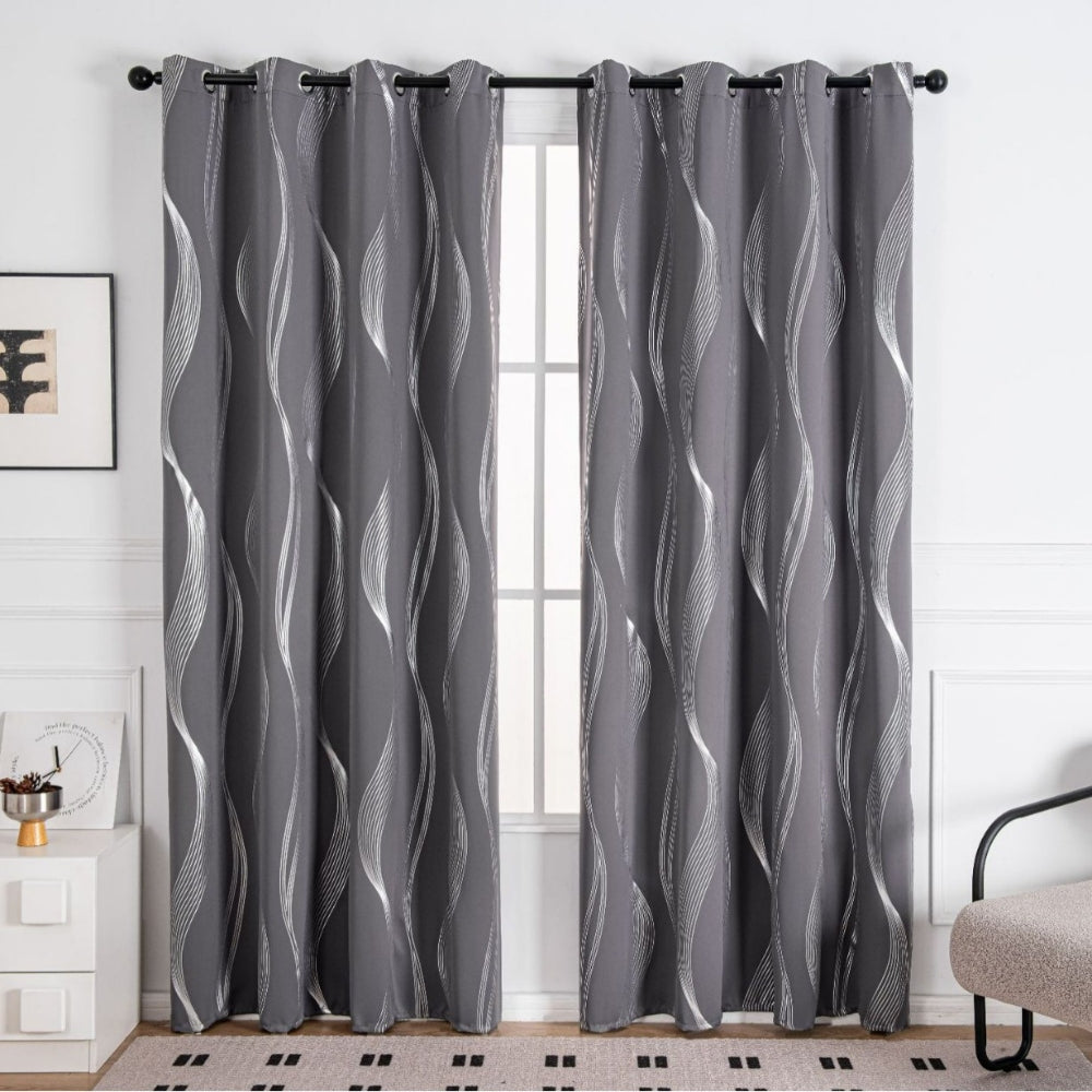 Modern Wave Pattern Blackout Curtain Slate Wave