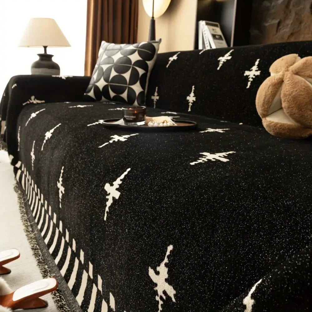 Modern Cross Pattern Sofa Cover Jet Night