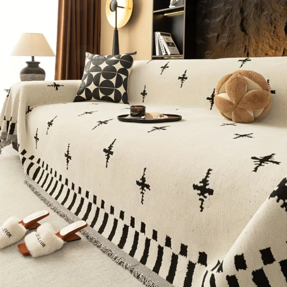 Modern Cross Pattern Sofa Cover Ivory Dream