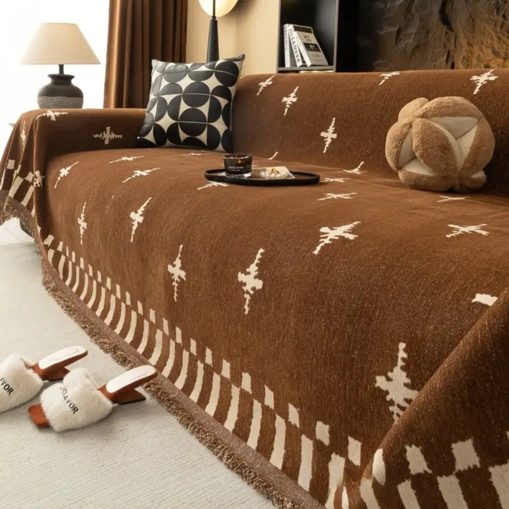 Modern Cross Pattern Sofa Cover Cocoa Beam