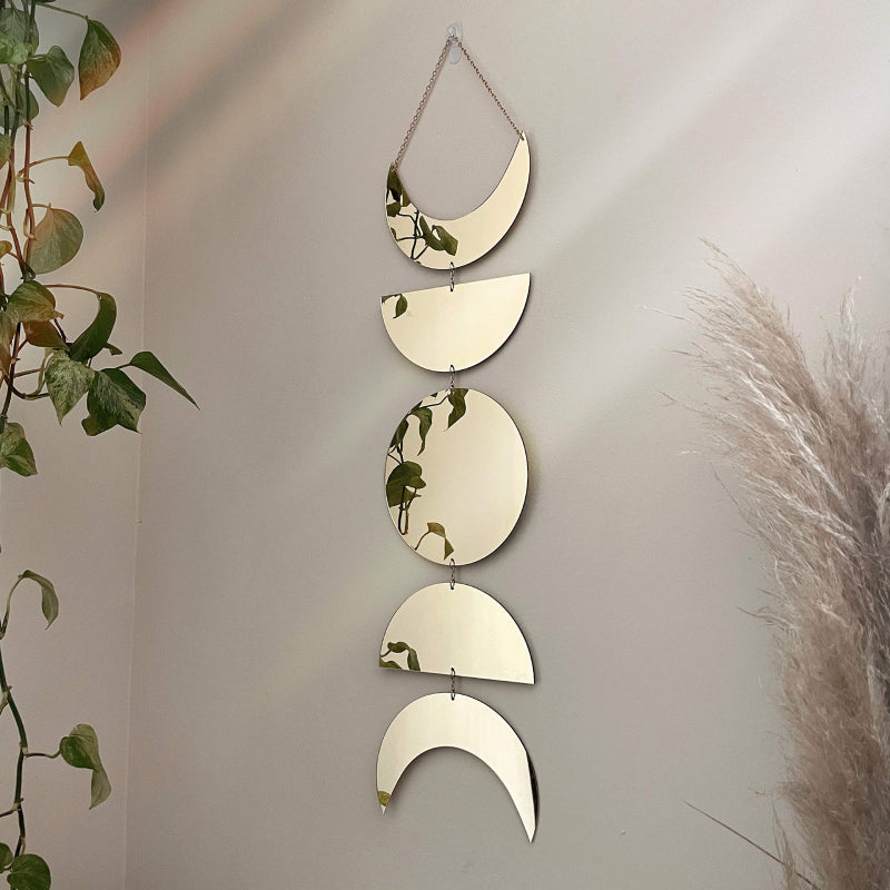 Moon Phase Mirror Wall Accent Gold