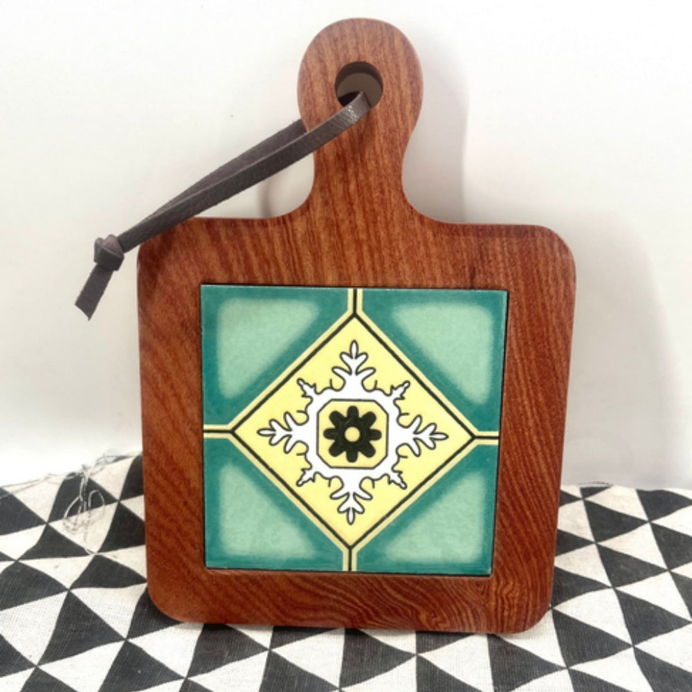 Moroccan Ebony Floral Wooden Trivets Sage Diamond