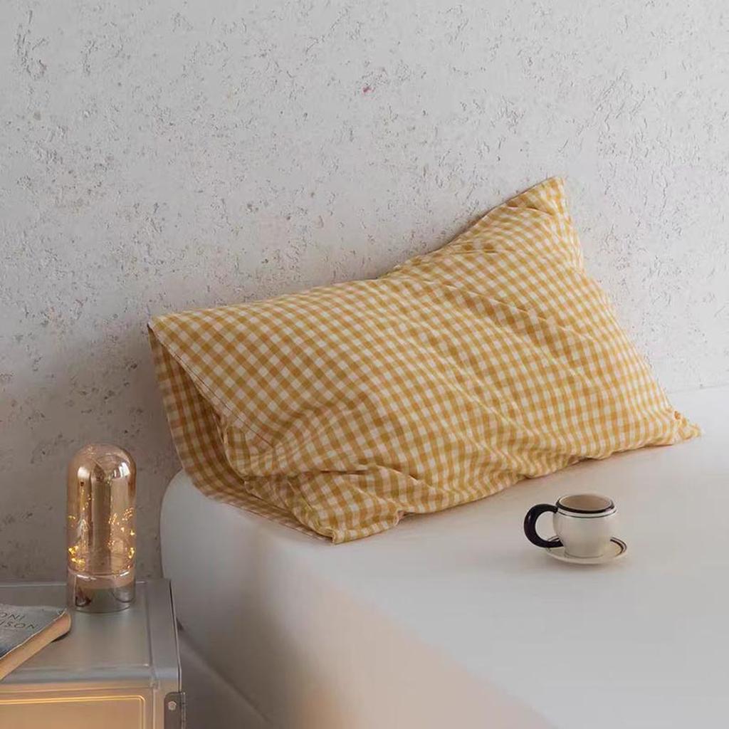 Multicolor Cotton Gingham Pillowcase Yellow