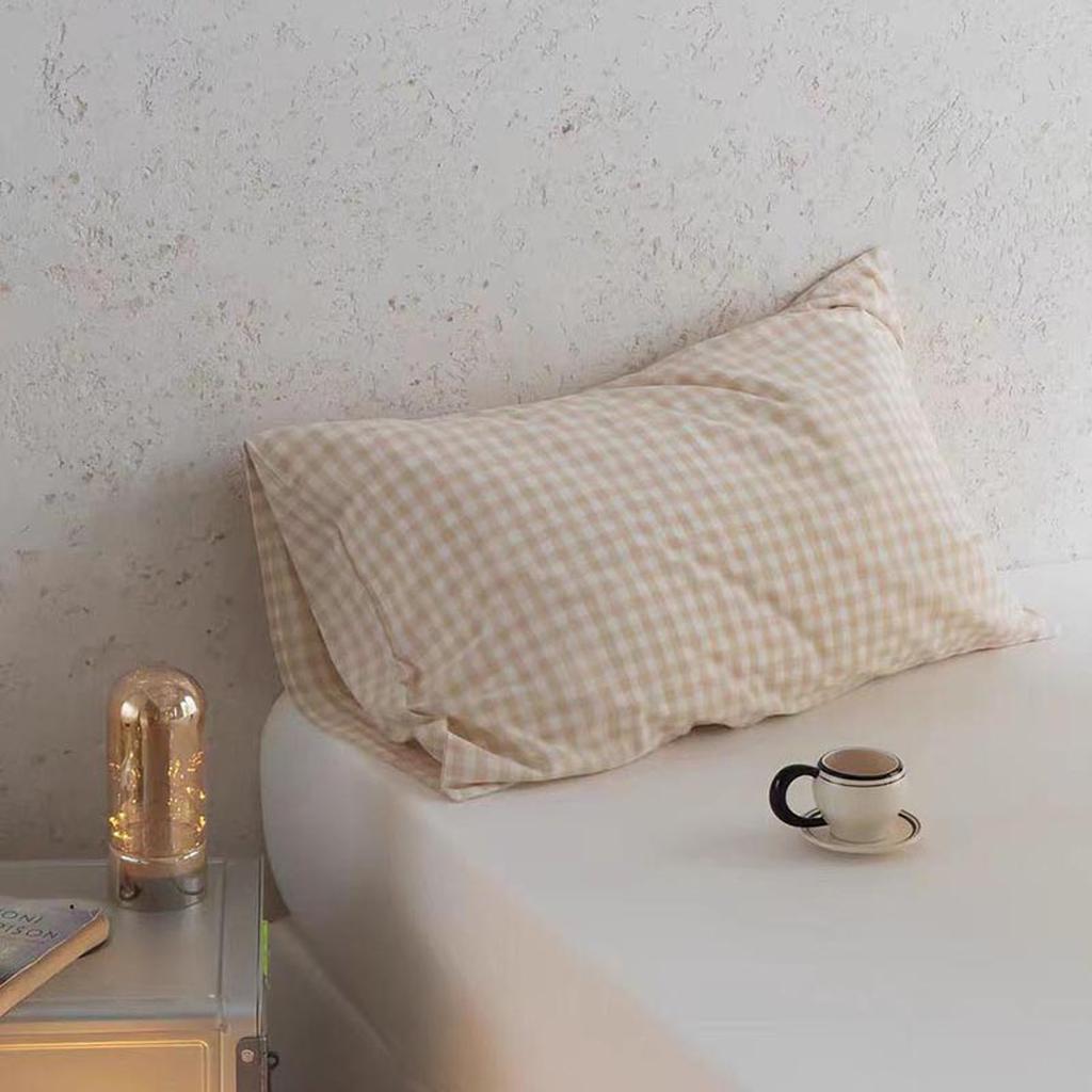 Multicolor Cotton Gingham Pillowcase Light Coffee