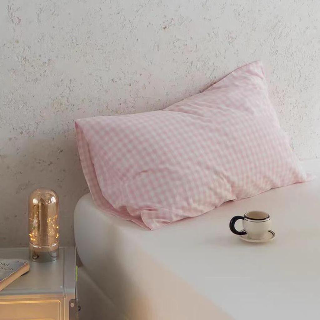 Multicolor Cotton Gingham Pillowcase Soft Pink