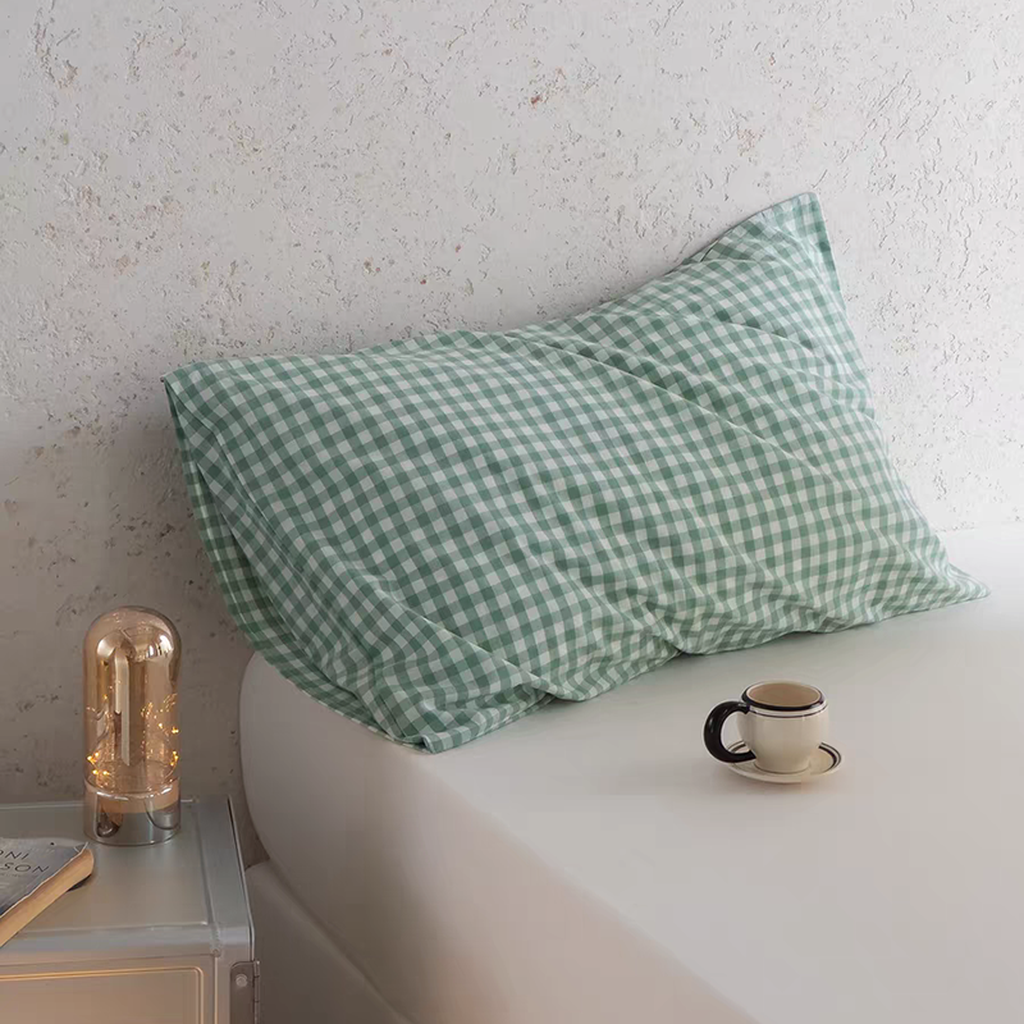 Multicolor Cotton Gingham Pillowcase Forest Green