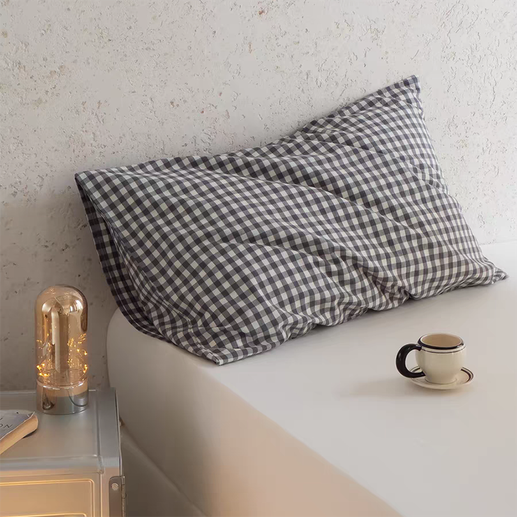 Multicolor Cotton Gingham Pillowcase Carbon