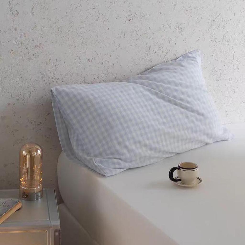 Multicolor Cotton Gingham Pillowcase Sky Blue