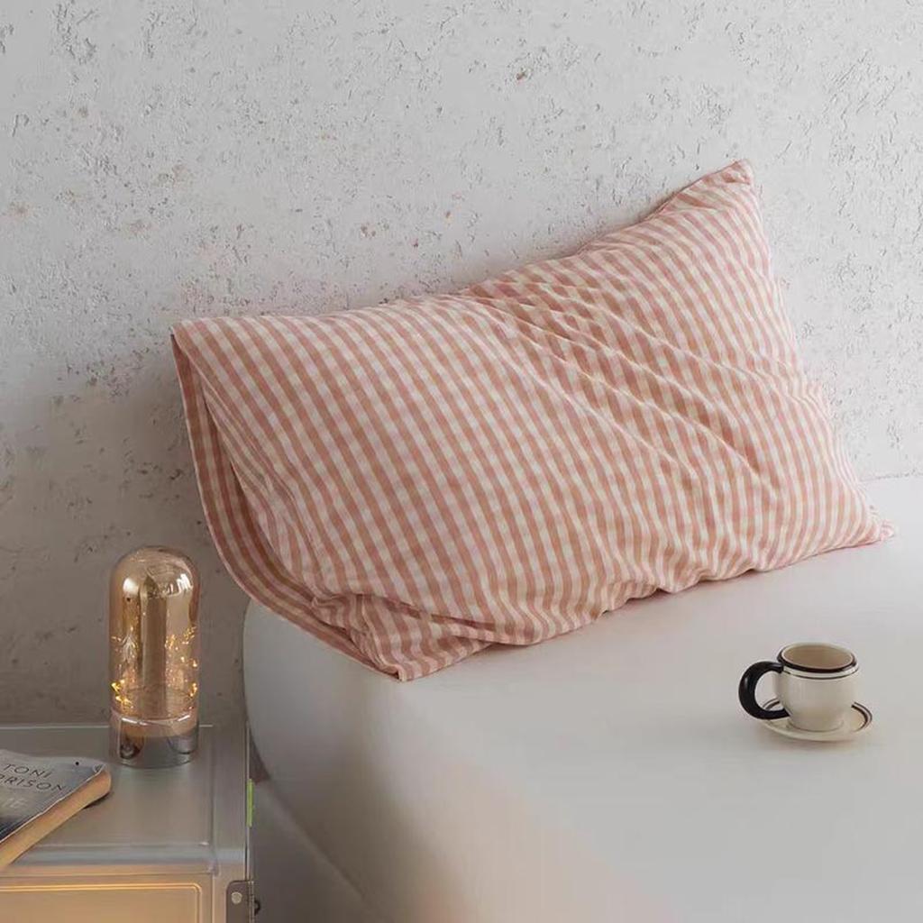 Multicolor Cotton Gingham Pillowcase Salmon Pink