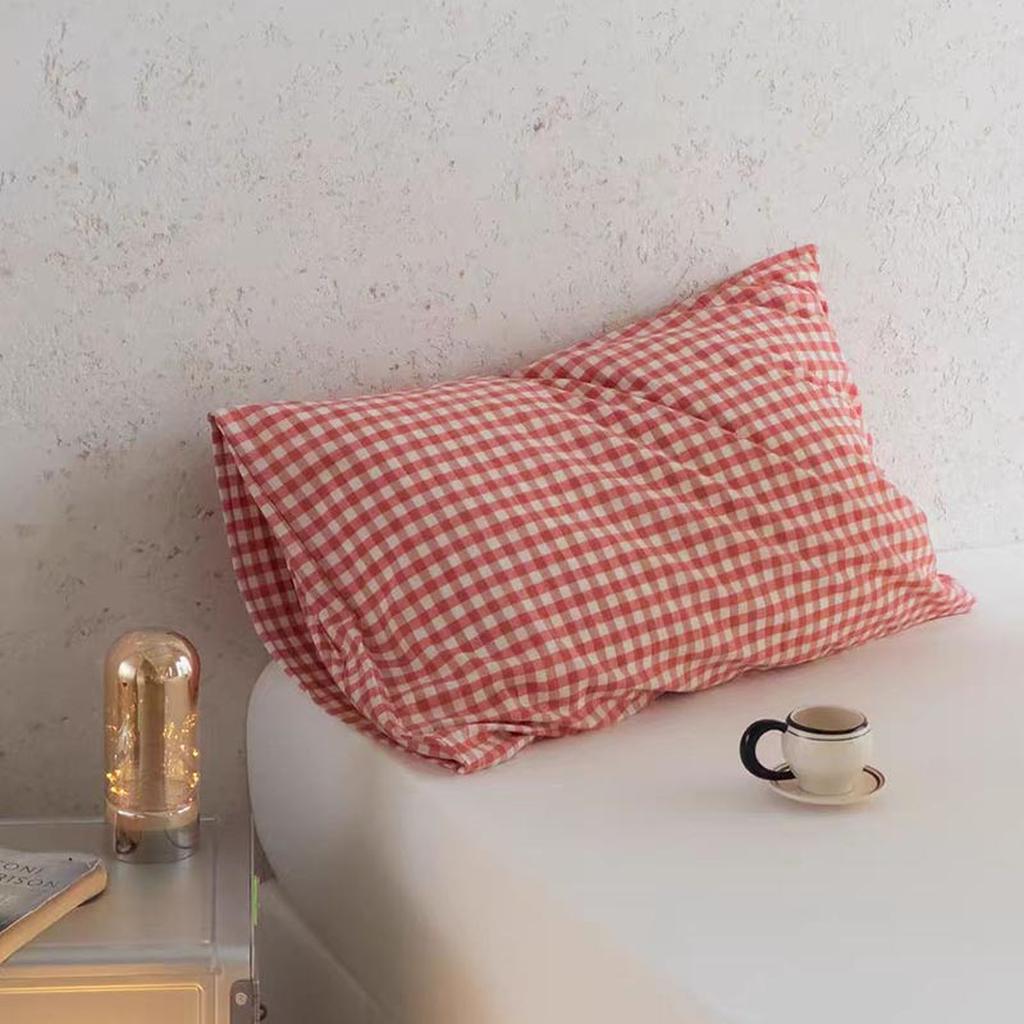 Multicolor Cotton Gingham Pillowcase Red