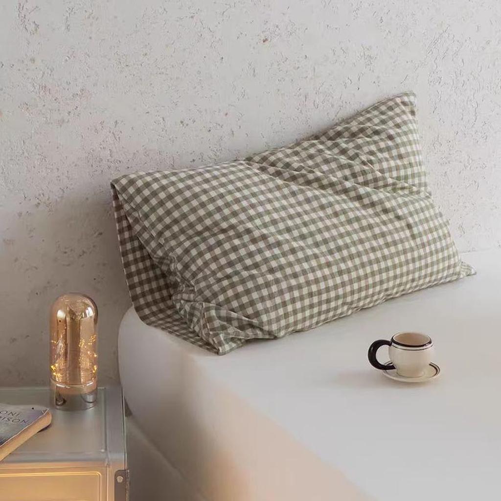 Multicolor Cotton Gingham Pillowcase Sage Green