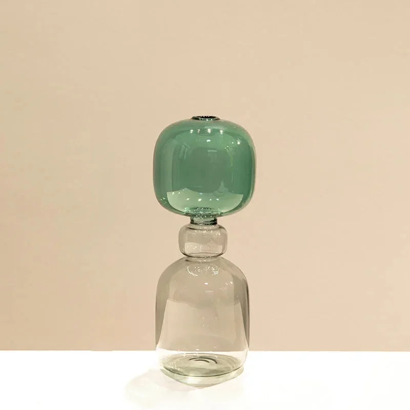 Luminara Stacked Glass Vase Collection Green Pebble Top
