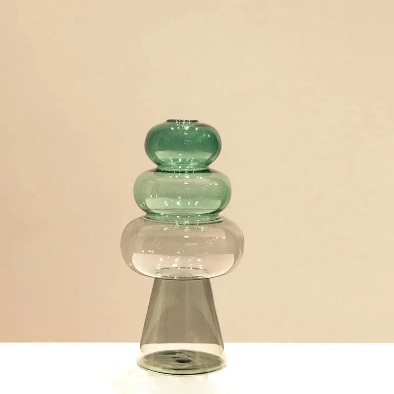 Luminara Stacked Glass Vase Collection Green Pebble Stack