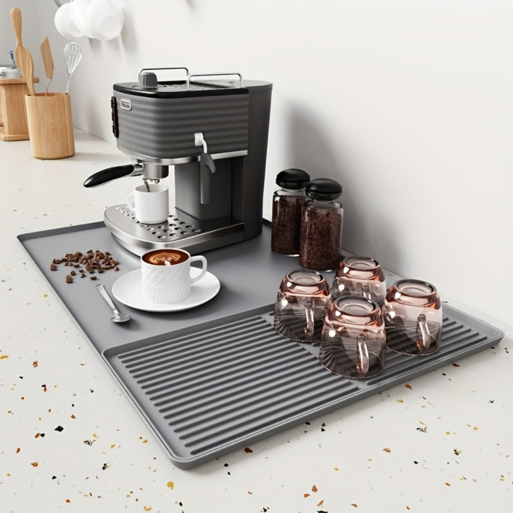 Multifunctional Silicone Coffee Bar Mat with Drainage Stone Gray