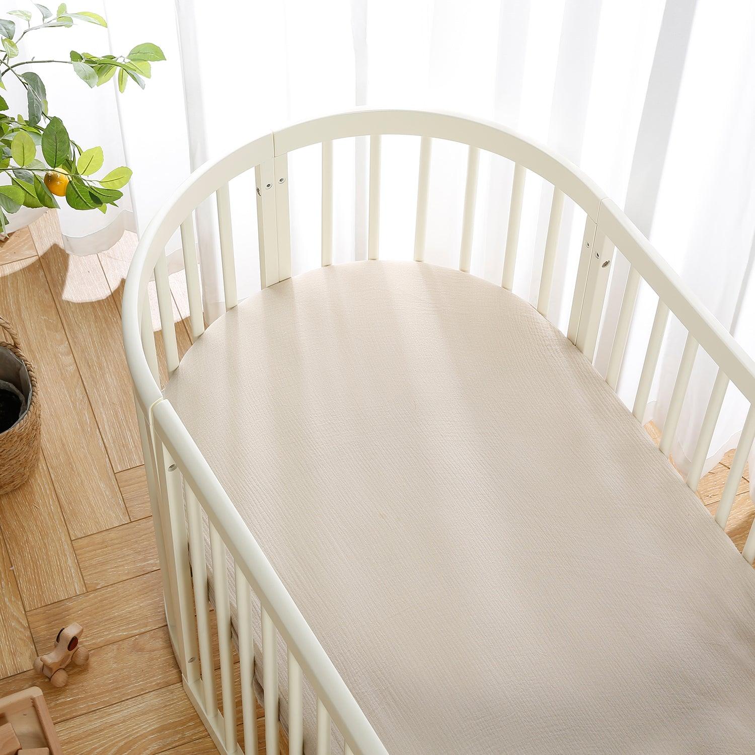 Cotton Muslin Fitted Baby Crib Sheets-Unisex Khaki