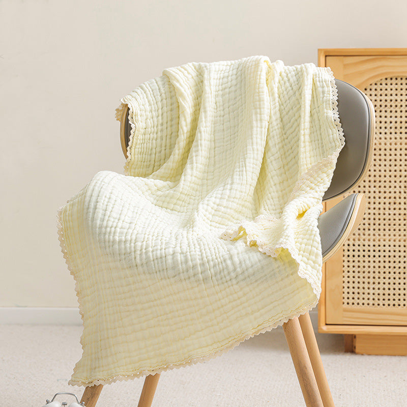 6-Layer Muslin Baby Blanket with Lace Trim Light Yellow