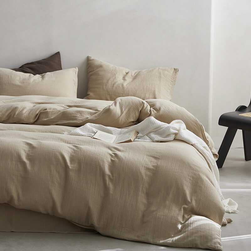 Cotton Gauze Bedding Set – Queen Size Khaki