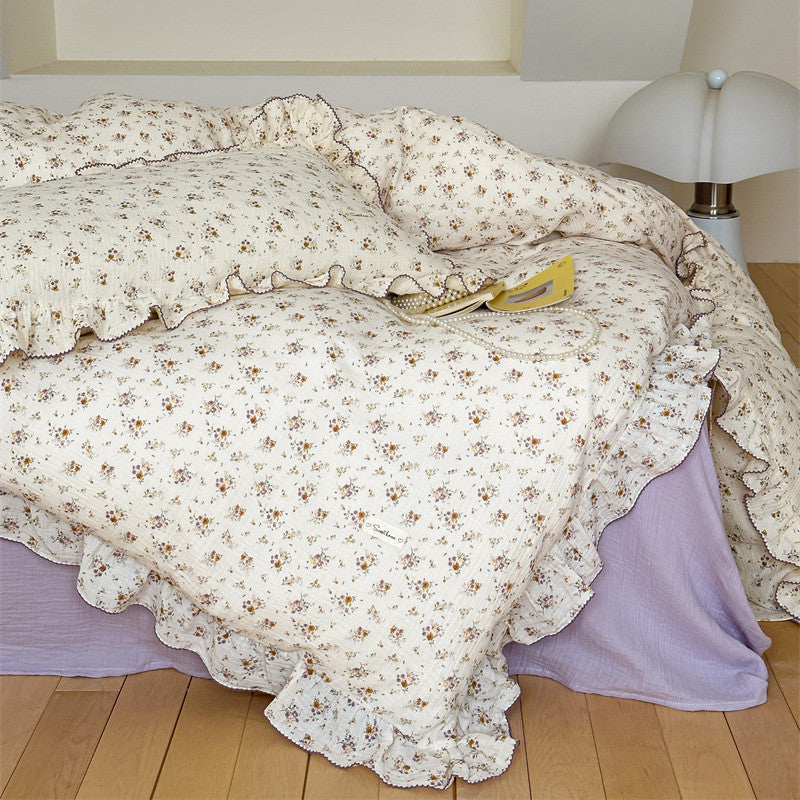 Lavender Floral Duvet Cover Set – Ruffled Cotton Gauze