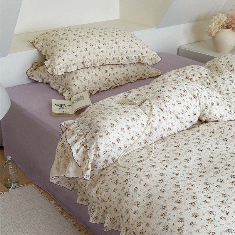 Lavender Floral Duvet Cover Set – Ruffled Cotton Gauze