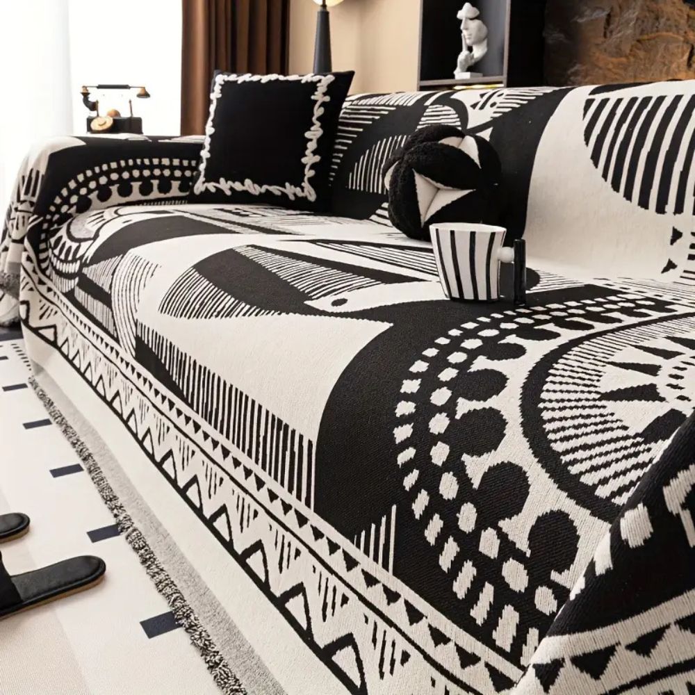 Mystic Lines Pattern Sofa Cover Ivory Tone