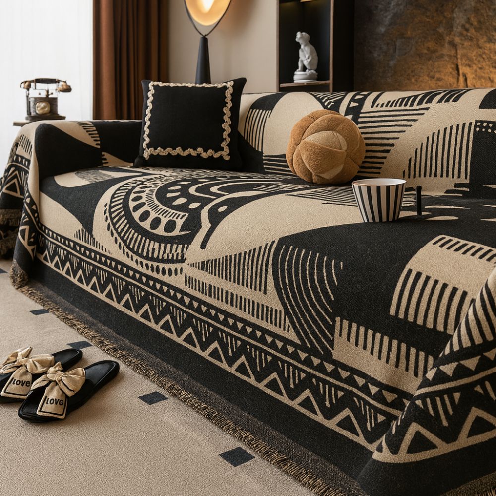 Mystic Lines Pattern Sofa Cover Ebony Tone