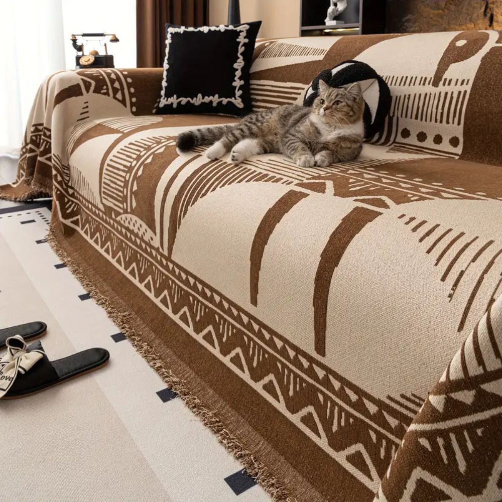 Mystic Lines Pattern Sofa Cover Cocoa Tone