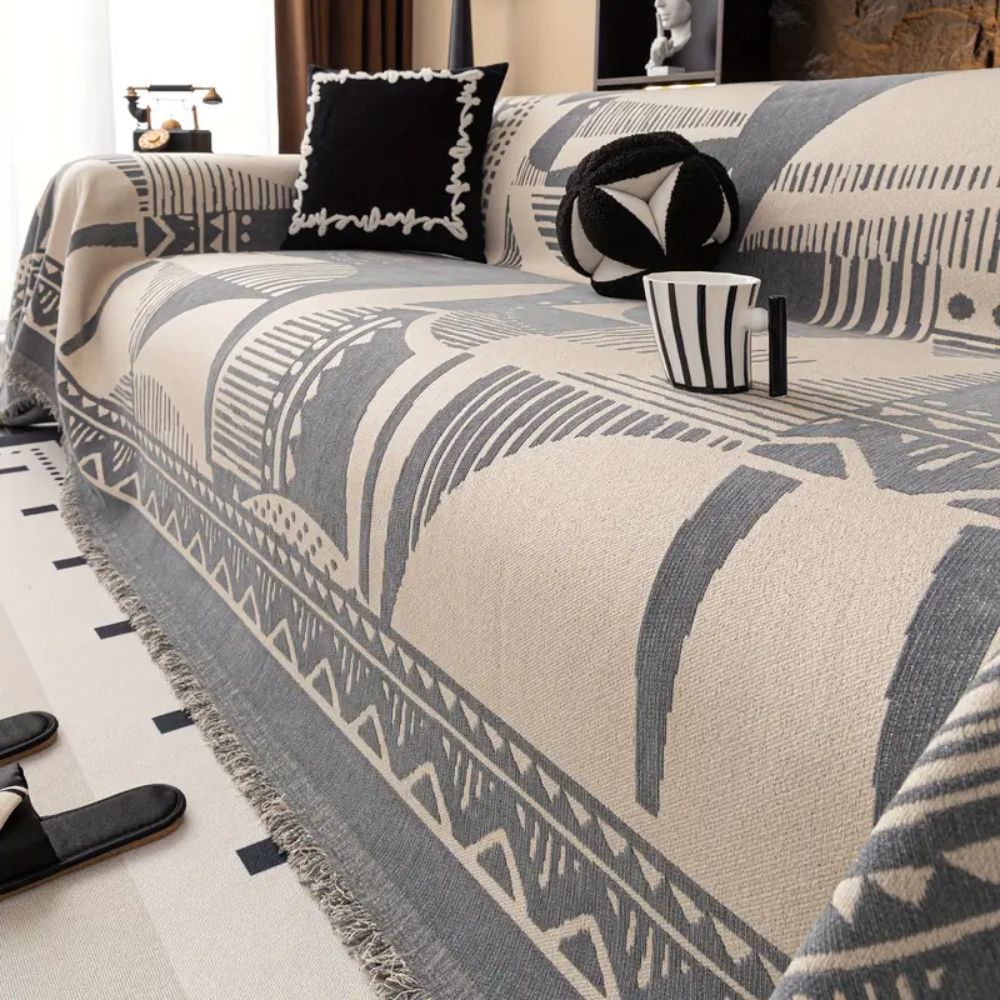 Mystic Lines Pattern Sofa Cover Slate Tone