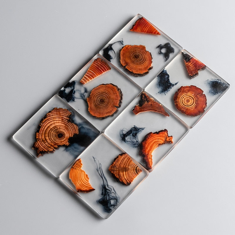 Natural Wood & Resin Coasters Square 6pcs