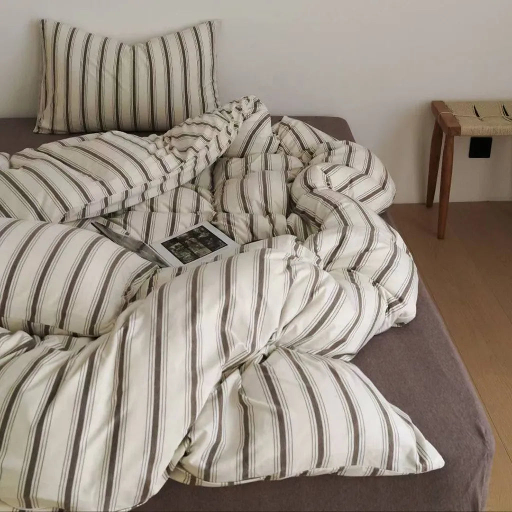 Natural Striped Bedding Set Brown Full